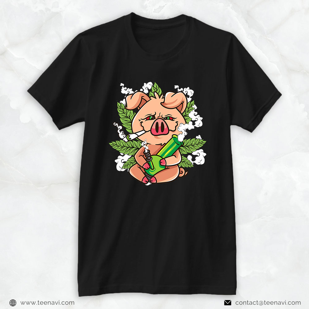 Funny Weed Shirt, Pig Lover Pig Smoking Joint Holding Weed Bong Pig Marijuana