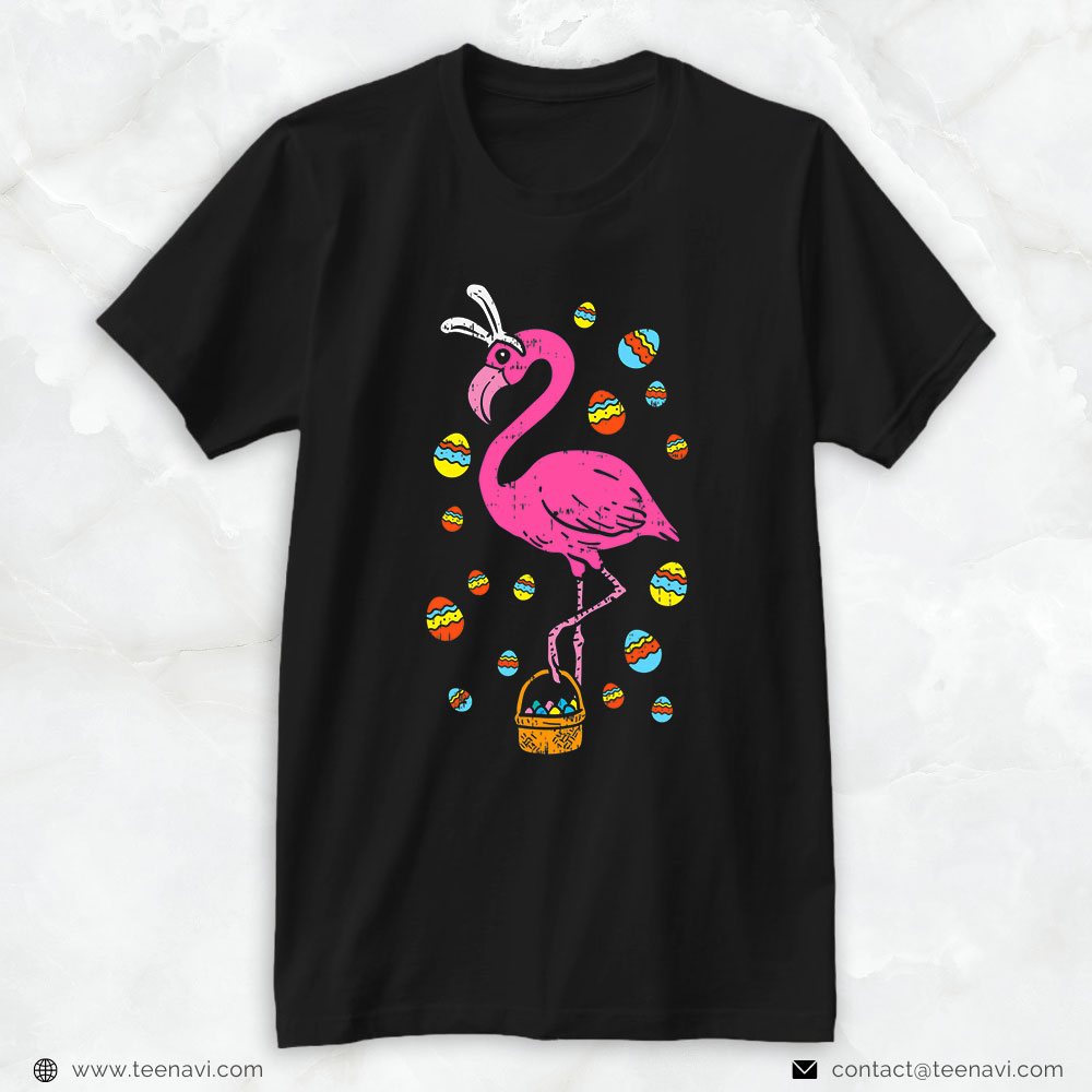 Flamingo Shirt, Pink Flamingo Bunny Ears Eggs Basket Cute Easter Gift