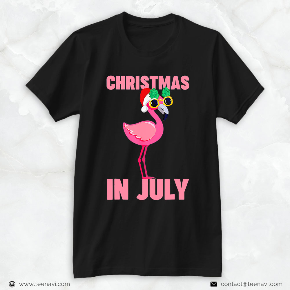 Pink Flamingo Shirt, Pink Flamingo In Santa Hat Christmas In July