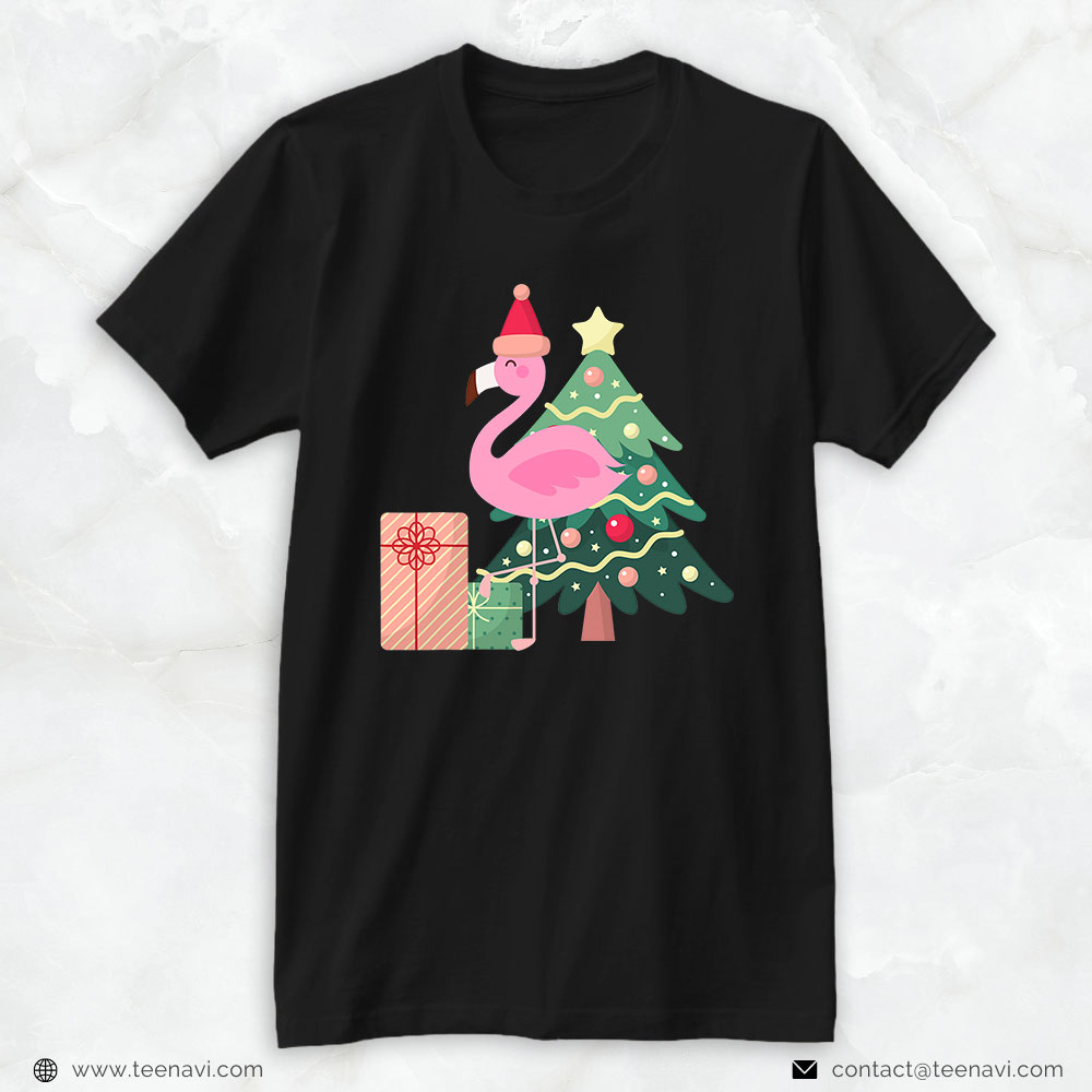 Pink Flamingo Shirt, Pink Flamingo Xmas Tree Tropical Summer Christmas In July