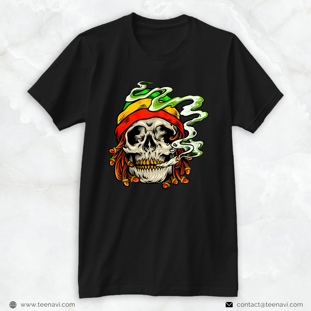 Cannabis Shirt, Rasta Weed Smoking Skull Peace Love Unity Marijuana Cannabis