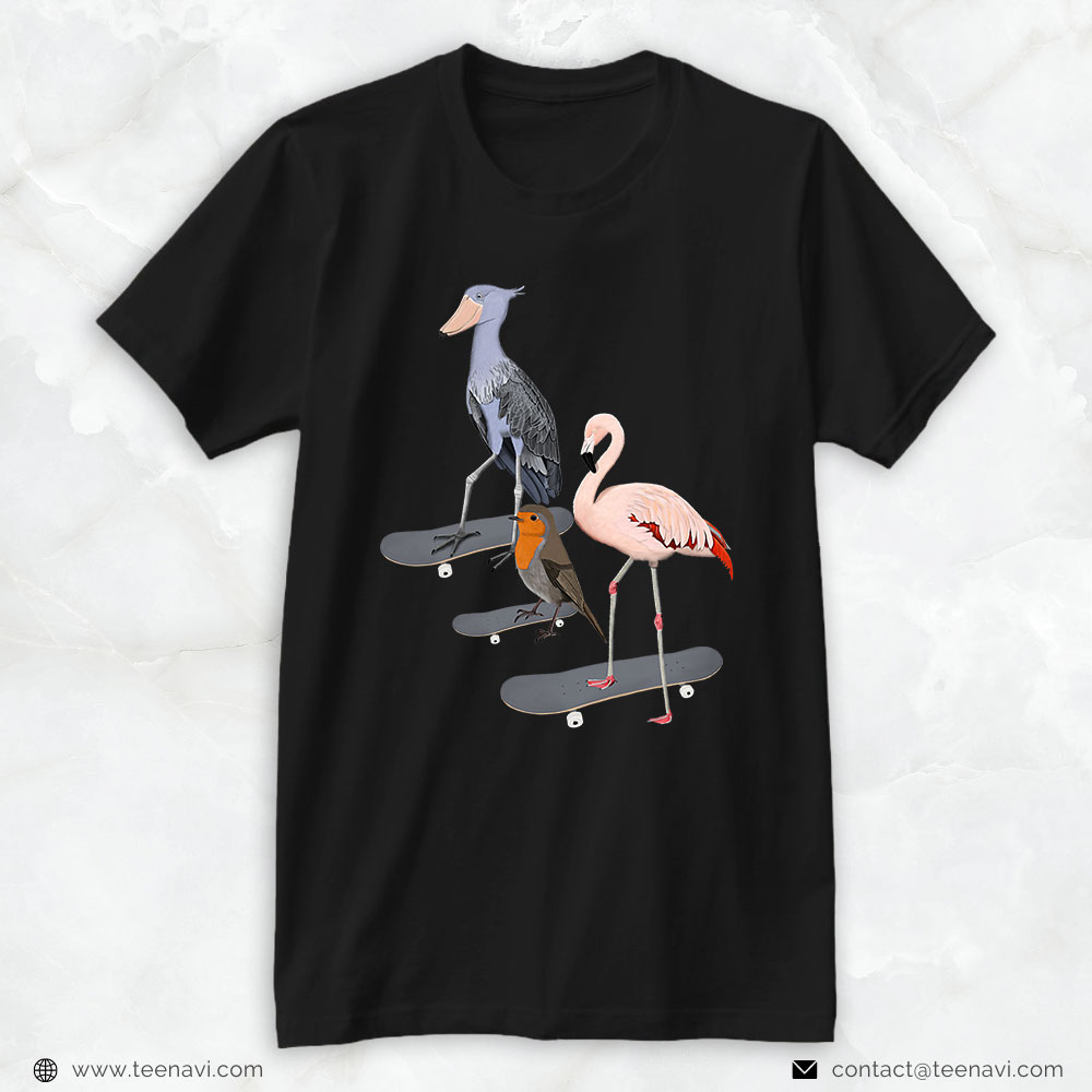 Flamingo Shirt, Robin Shoebill Flamingo Bird Skateboard Birdwatcher Animal