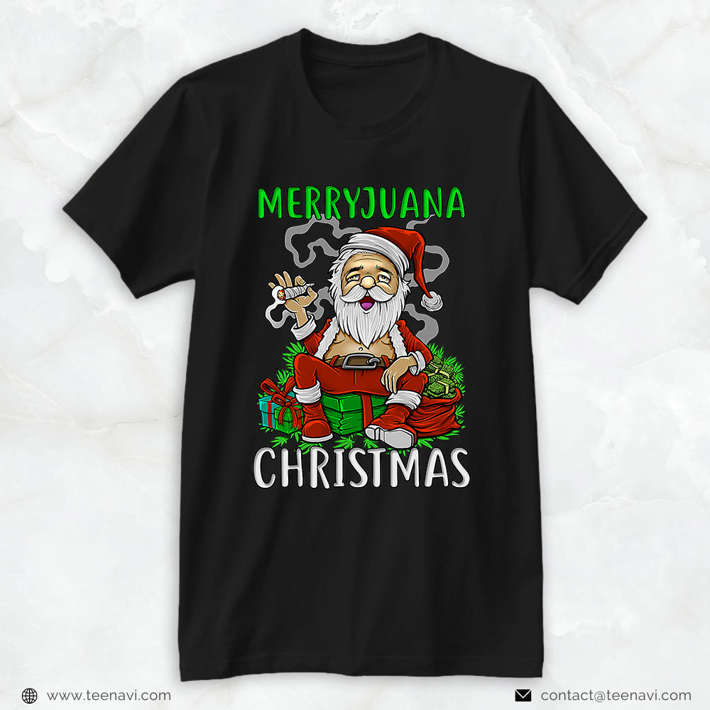 Cannabis Shirt, Santa Smoking Merrijuana Christmas Weed Tee