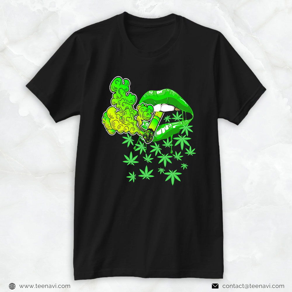 Weed Shirt, Sexy Lips Green Cool Marijuana Weed Pot Leaf Lovers Smoking