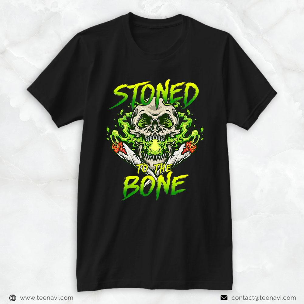 Skeleton Smoking Weed Stoned To The Bone Halloween 2021 Pot Weed T-Shirt