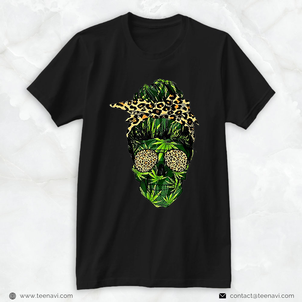 Weed Shirt, Skull Weed Lady Women 420 Leopard Bow Tie