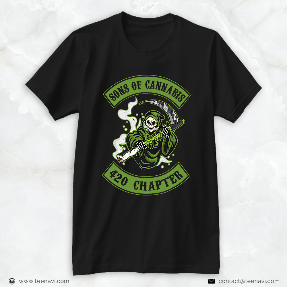 Marijuana Shirt, Sons Of Cannabis 420 Chapter Skull Grim Reaper Weed