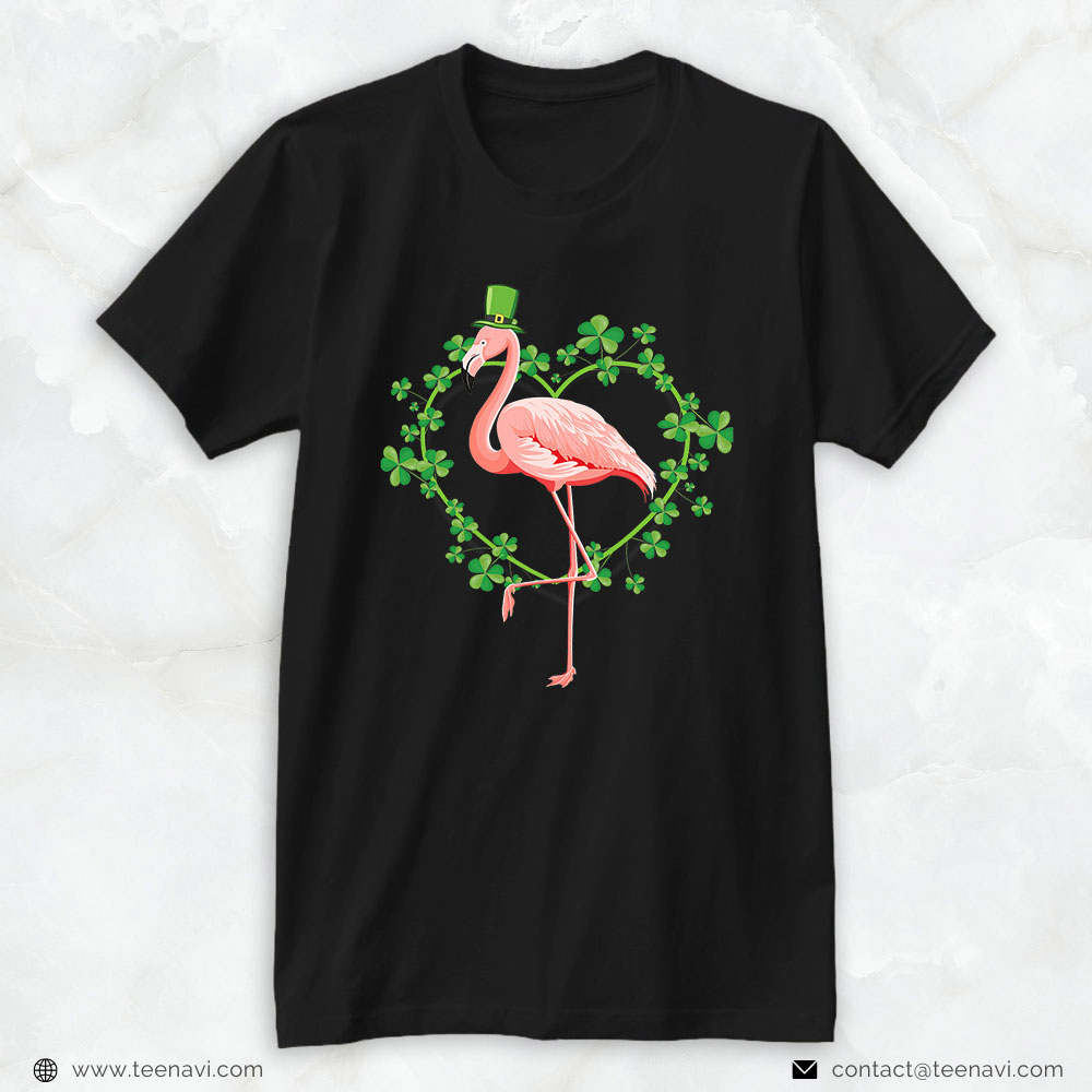 Pink Flamingo Shirt, St Patricks Day Flamingo Shamrock Heart Leprechaun Hat