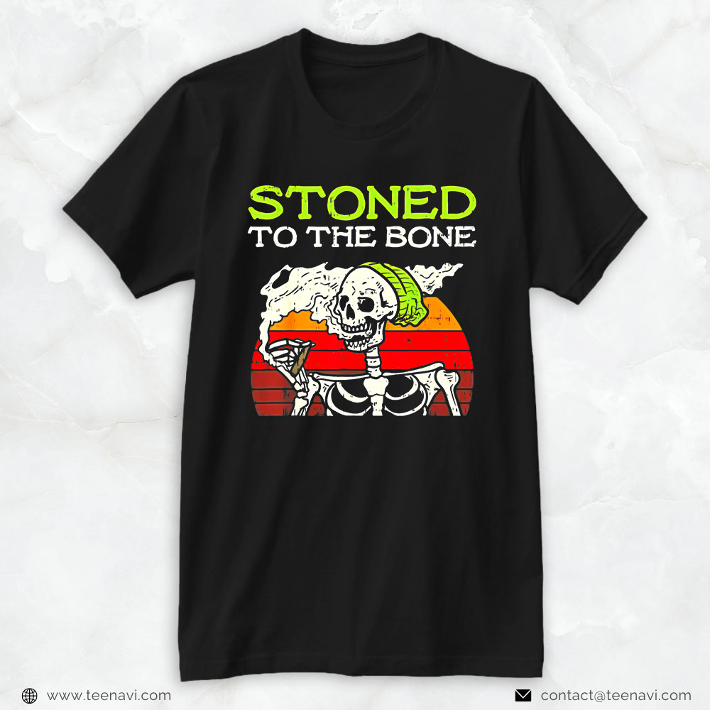 Stoned To The Bone Skeleton Smoking Weed Halloween 2021 Pot Weed T-Shirt