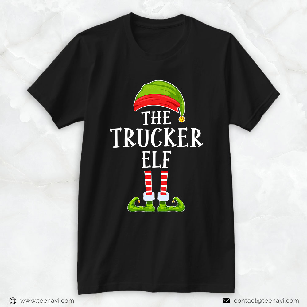 Truck Driver Shirt, The Trucker Elf Christmas Group Family Matching Pajamas