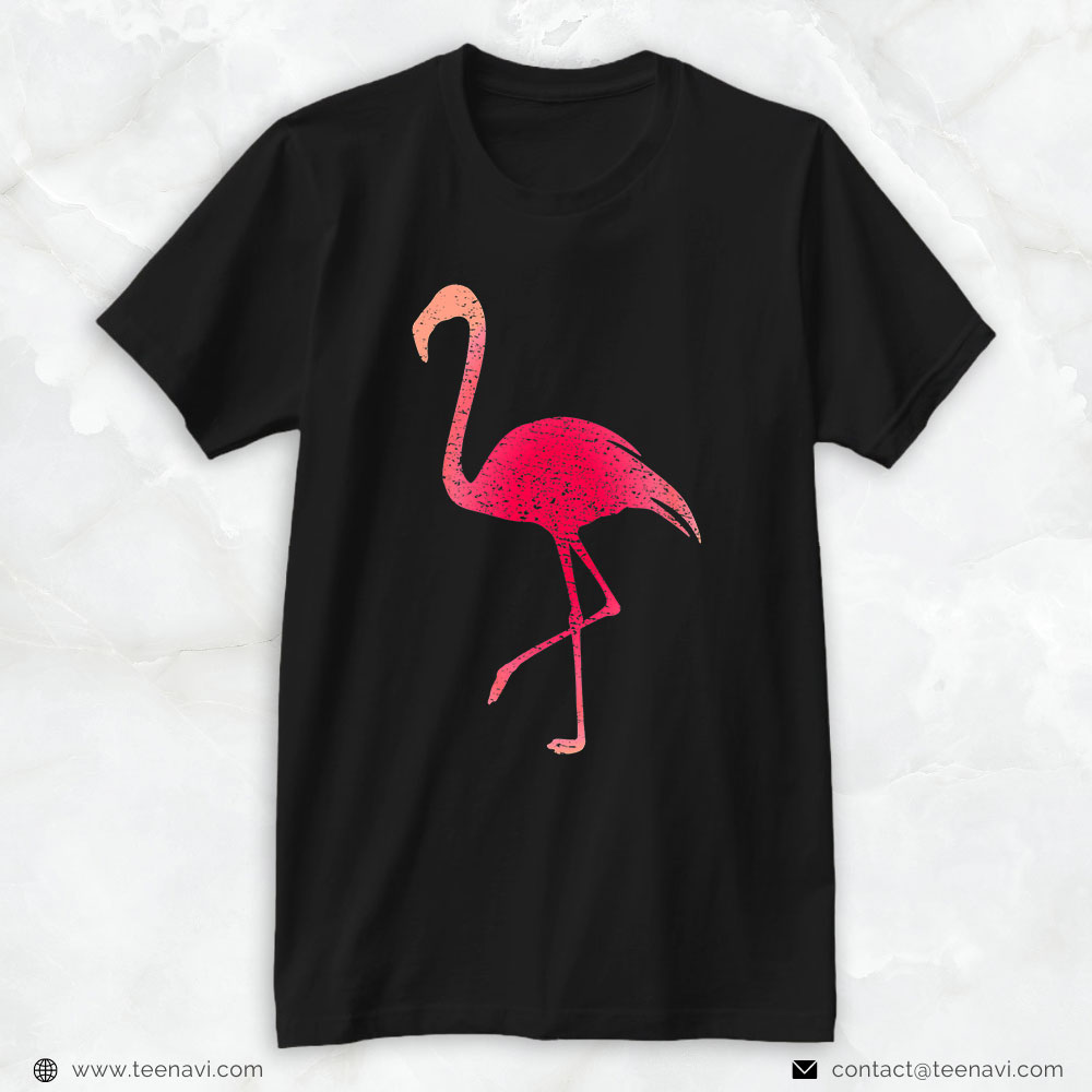 Pink Flamingo Shirt, Tropical Multi Pink Distressed Flamingo Silhouette Summer