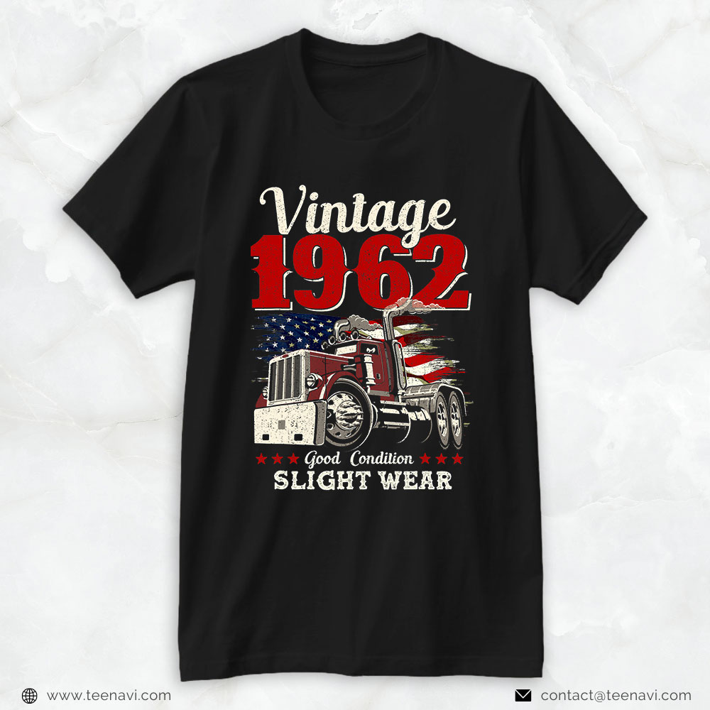 Funny Truck Shirt, Vintage 1962 60th Birthday Trucker 60 Years Old Truck Driver
