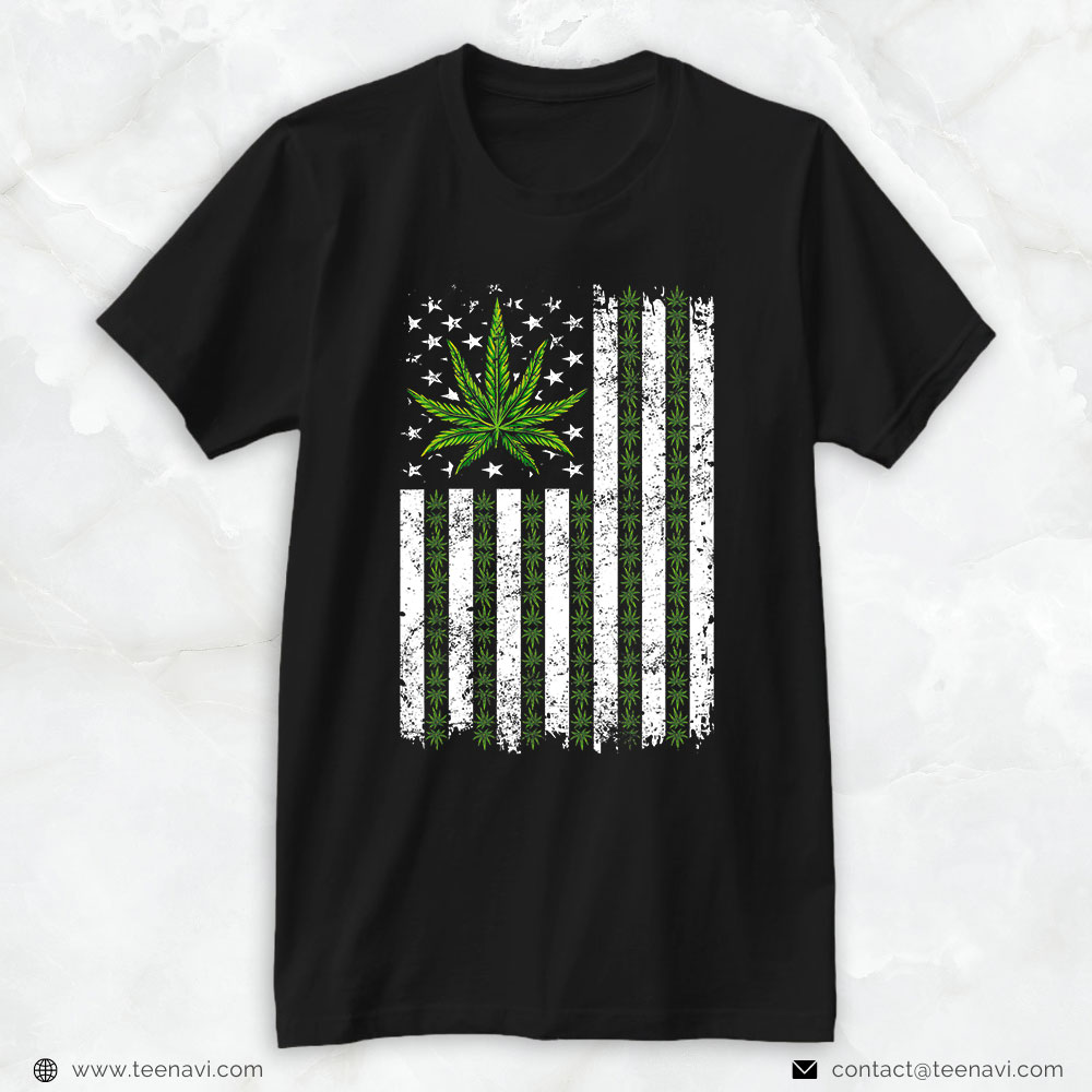 Cannabis Shirt, Vintage Marijuana Leaf Us Flag Weed Leaf American Flag