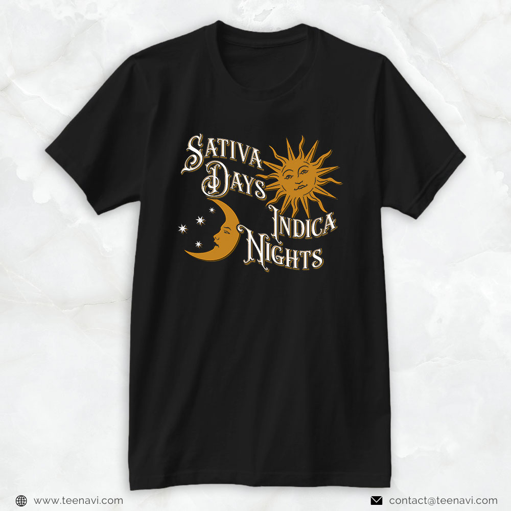 Funny Weed Shirt, Vintage Sativa Days Indica Nights Sun Moon Cannabis 420