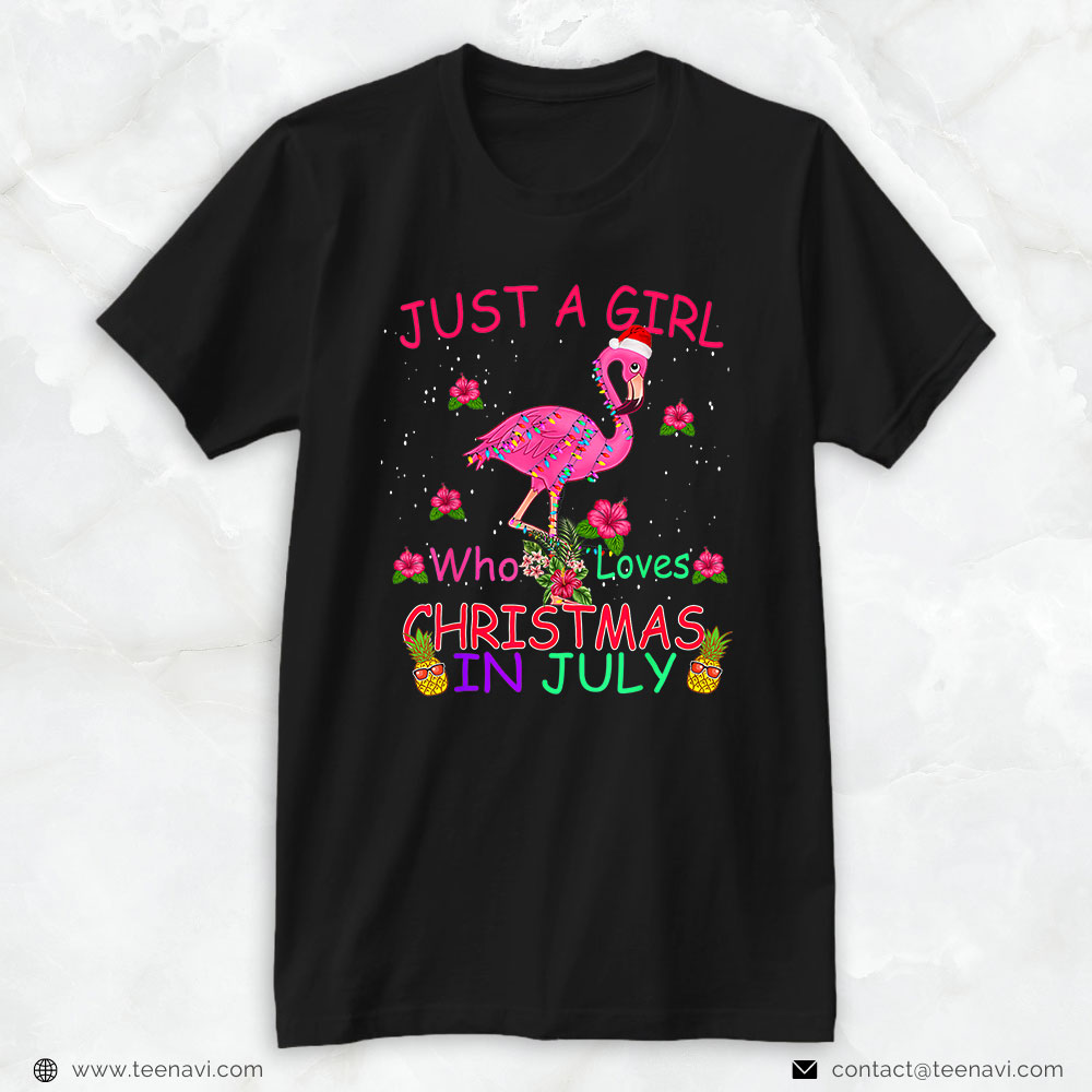 Flamingo Shirt, Womens Just A Girl Who Loves Christmas In July Flamingo