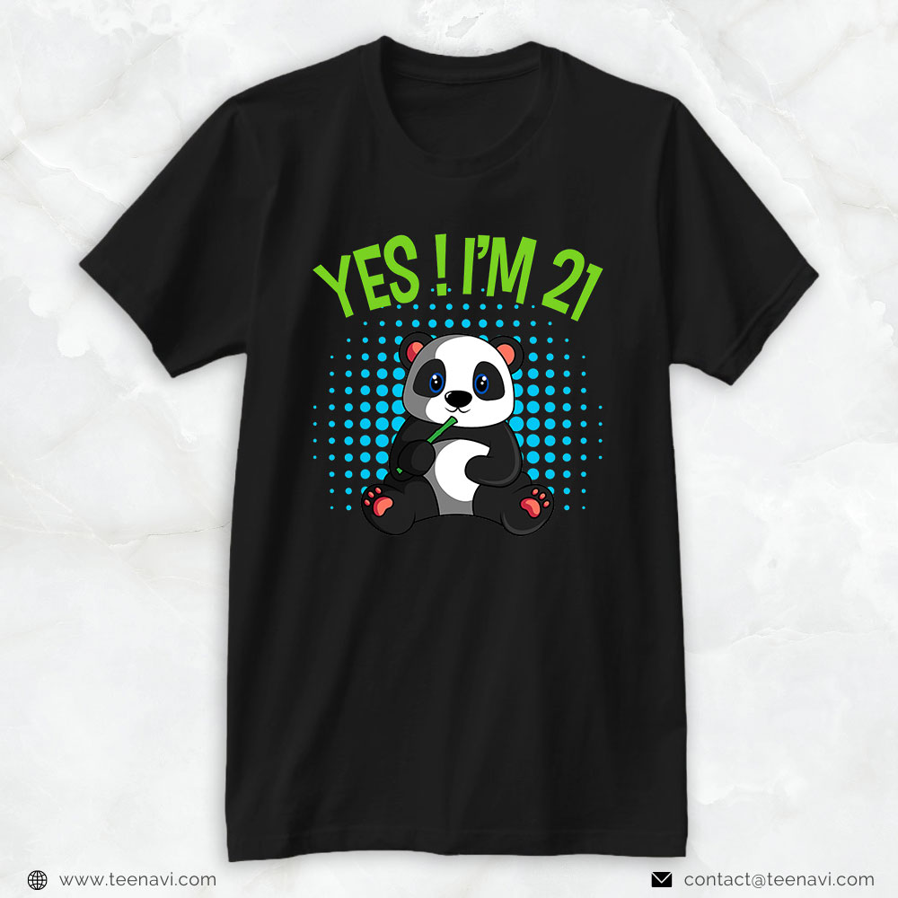 Funny 21st Birthday Shirt, Yes! I'm 21 Birthday Panda Theme Bday Party Celebration