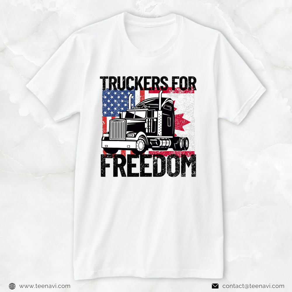 Trucker Shirt, American Flag Canada Flag Freedom Convoy 2022 Trucker Driver