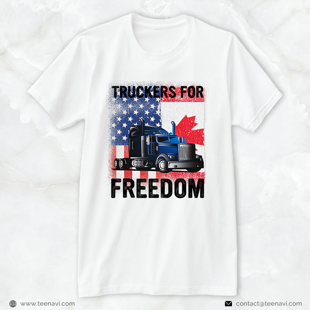 Funny Truck Shirt, Freedom Convoy 2022 Trucker Driver American Flag Canada Flag