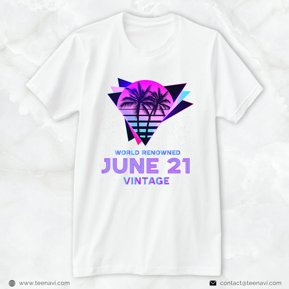 21st Birthday Shirt, June 21 Birthday Vintage Palm Tree Vaporware 80s Aesthetic