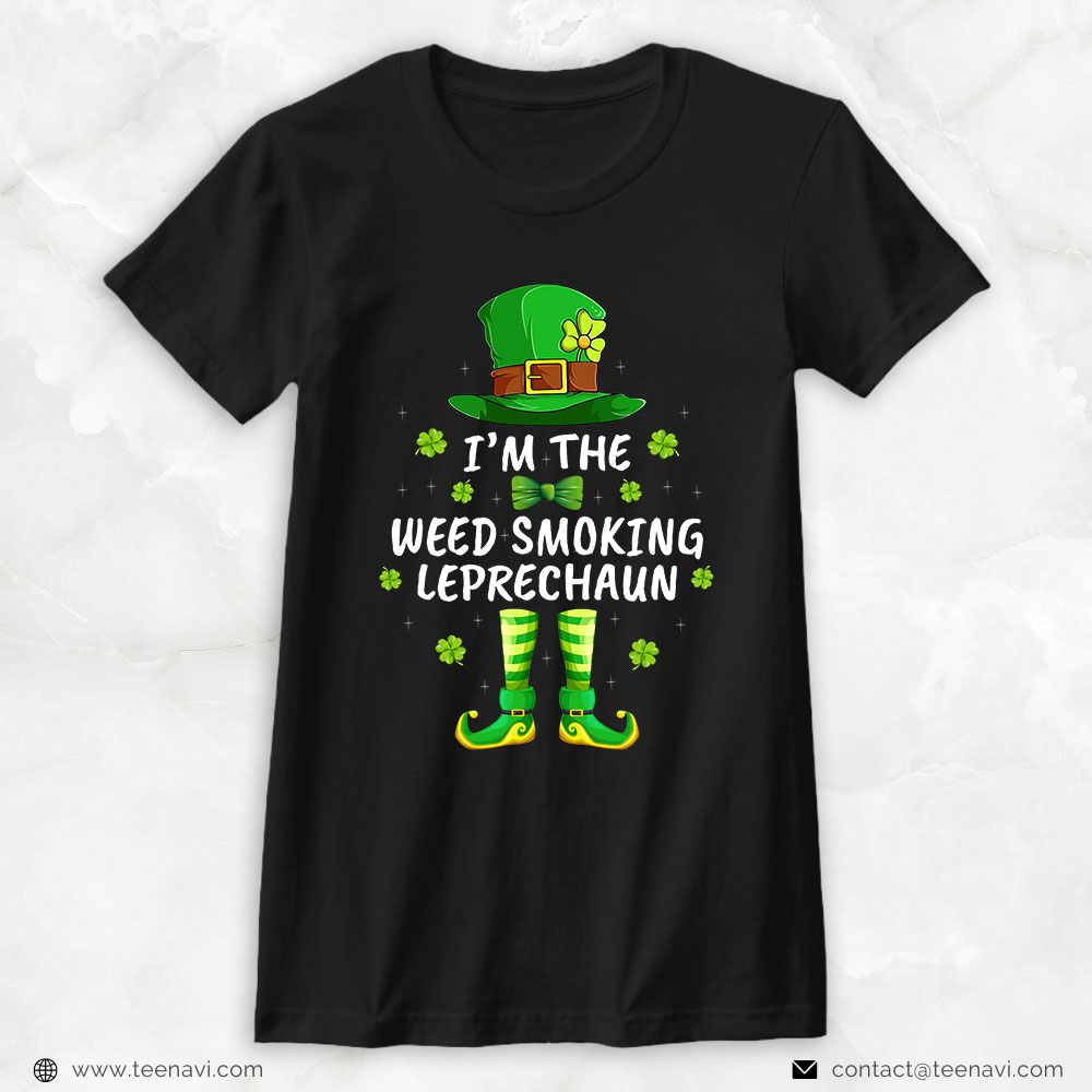 Funny Weed Shirt, Family Matching Weed Smoking Leprechaun St. Patrick's Day