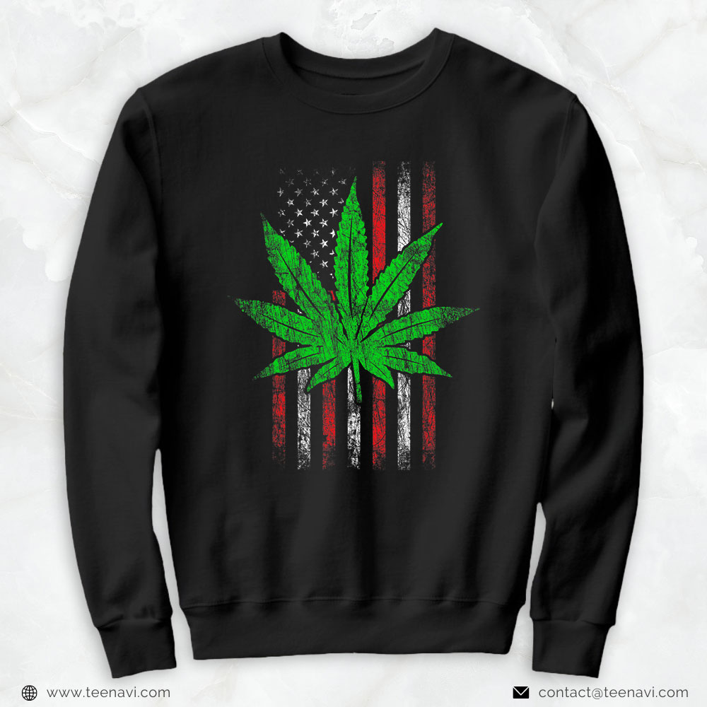 Cannabis Shirt, Cannabis Sativa Pot Leaf - American Flag - Stoner
