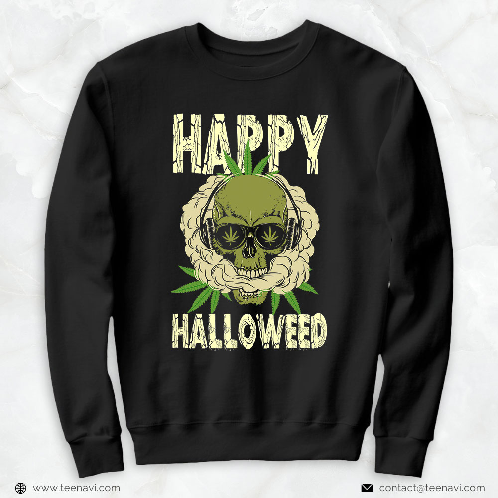 Cannabis Shirt, Happy Halloween Weed Skull Skeleton Smoking Marijuana Stoner