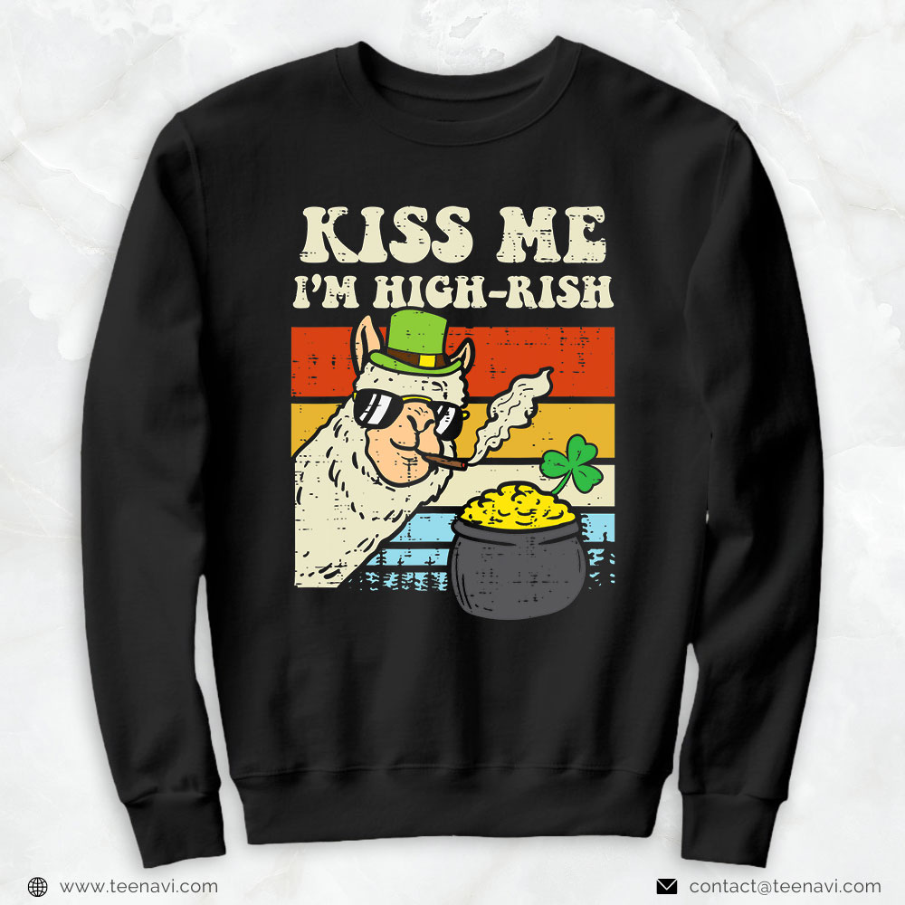 Marijuana Shirt, Kiss Me Im High-Rish Llama St Patricks Day Weed 420 Stoner