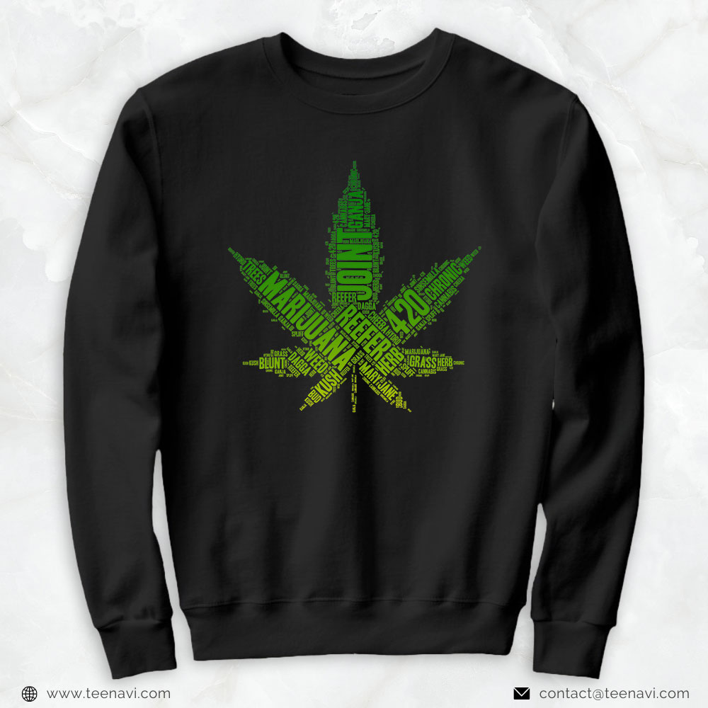 Cannabis Tee, Marijuana Leaf Word Cloud