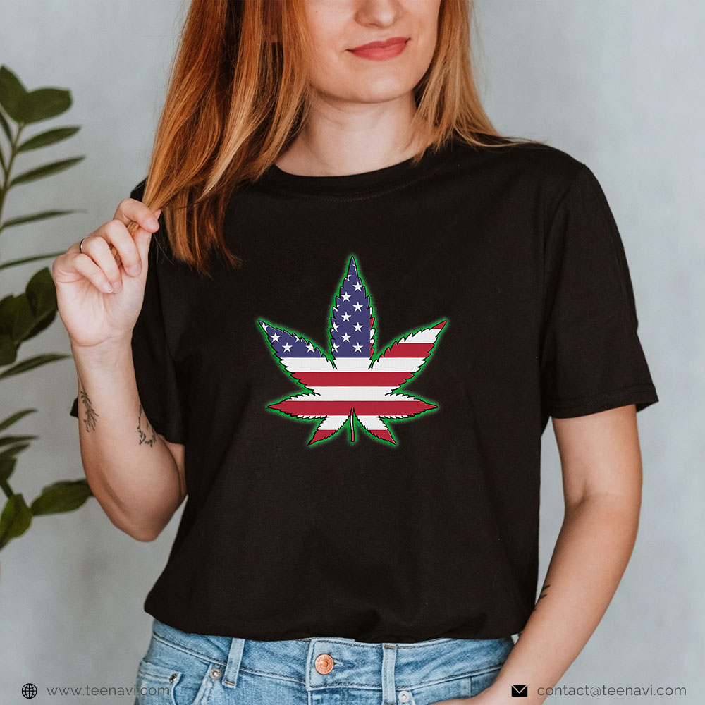 Marijuana Shirt, American Flag Cannabis Leaf 4th Of July Marijuana Stoner