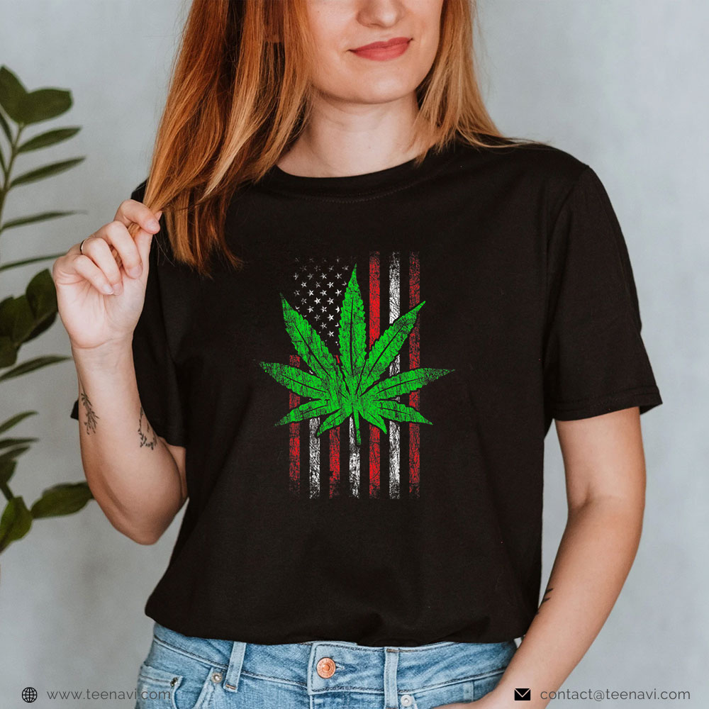  Cannabis Shirt, Cannabis Sativa Pot Leaf - American Flag - Stoner