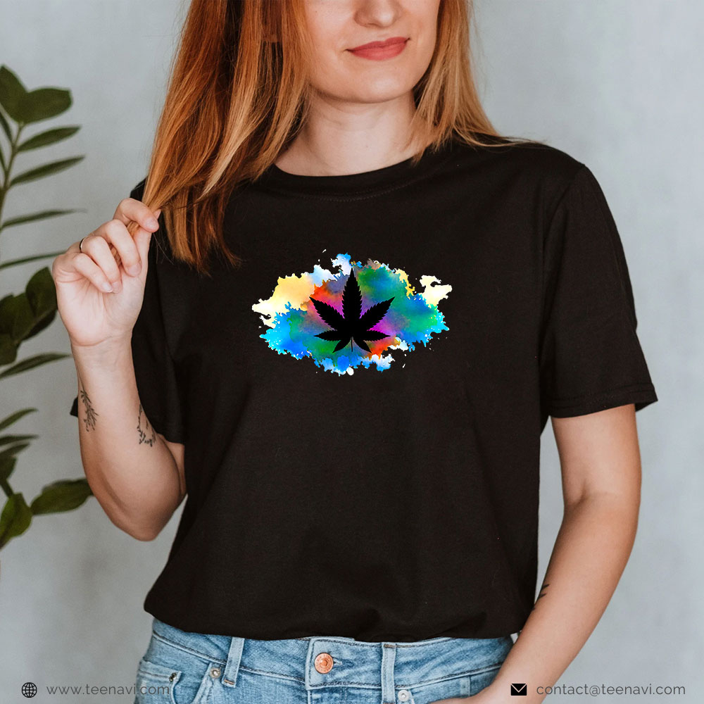 Cannabis Tee, Colorful Leaf Weed Watercolor Graphic Design
