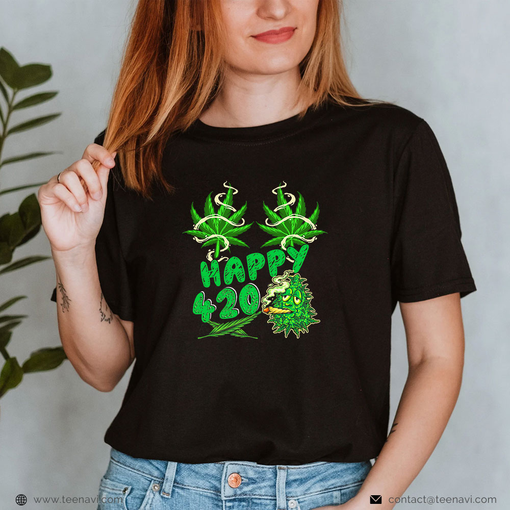 Funny Weed Shirt, Happy 420 Cannabis Weed Marijuana Leaf Smoker Stoner
