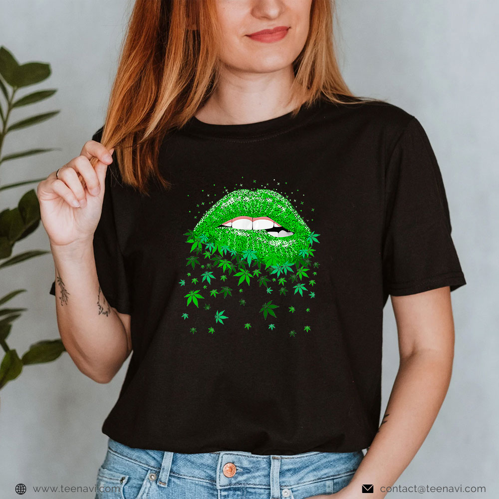 Funny Weed Shirt, Lips Biting Cannabis Marijuana Weed Lovers Mother's Day