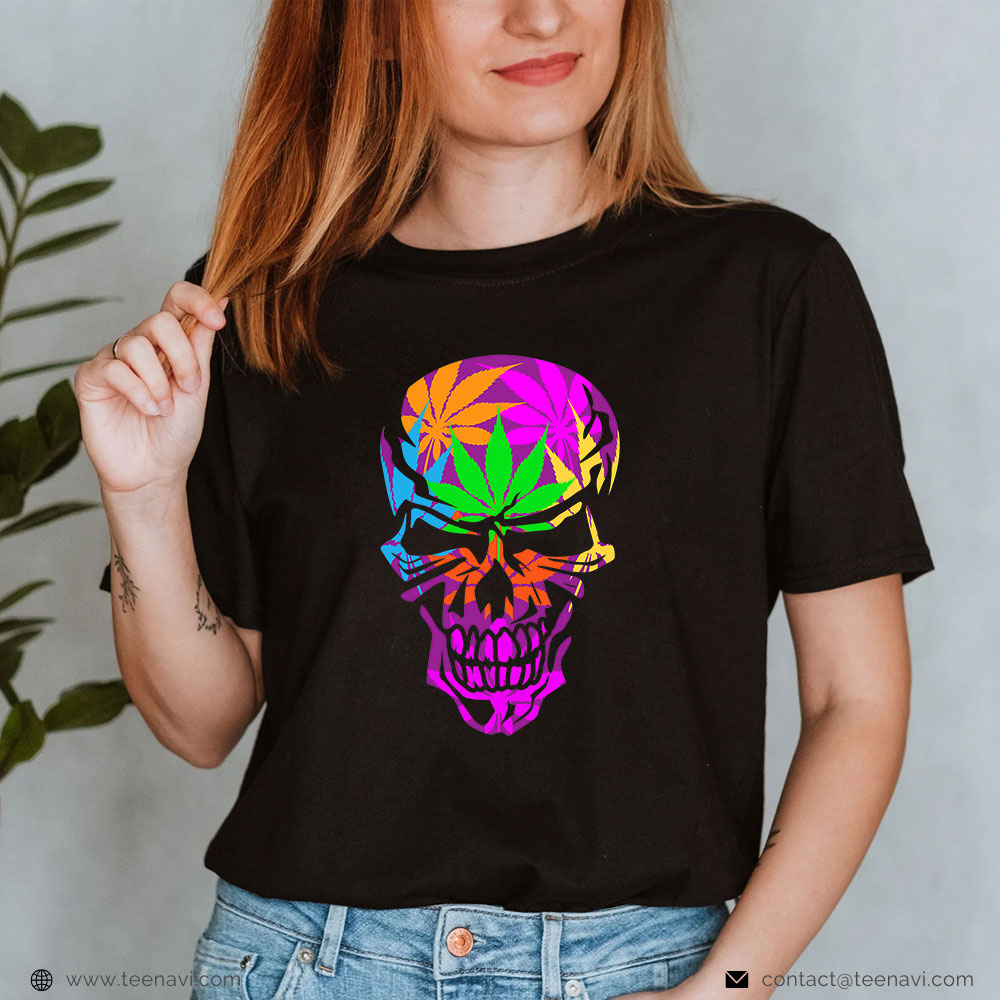 Cannabis Shirt, Marijuana Pot Leaf Weed Skull Design
