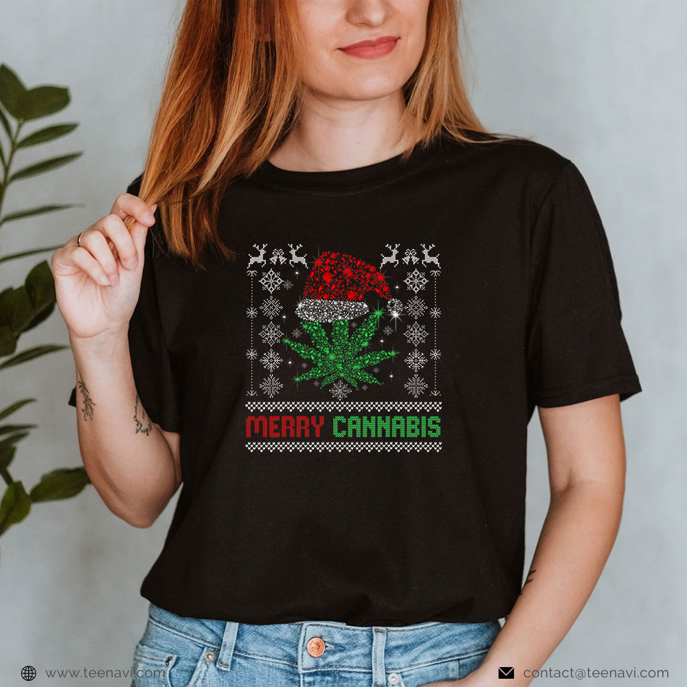 Cannabis Tee, Merry Cannabis Marijuana Ugly Christmas Weed 420 Sweater
