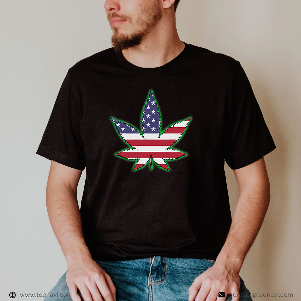  Marijuana Shirt, American Flag Cannabis Leaf 4th Of July Marijuana Stoner