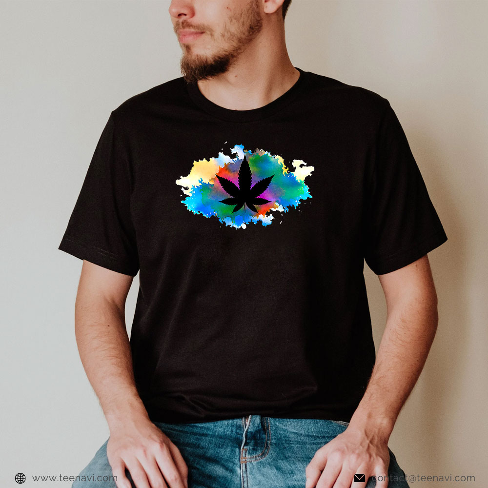 Cannabis Tee, Colorful Leaf Weed Watercolor Graphic Design
