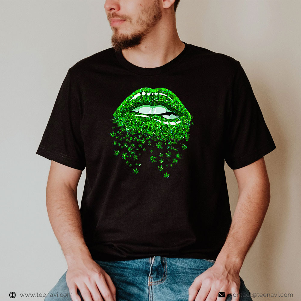 Marijuana Shirt, Green Lips Biting Sexy Cool Cannabis Marijuana Weed Pot Leaf
