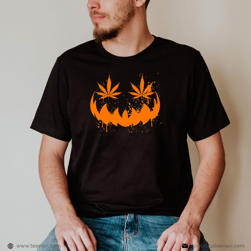  Cannabis Shirt, Halloween Pumpkin Face Smoking Weed Cannabis Marijuana