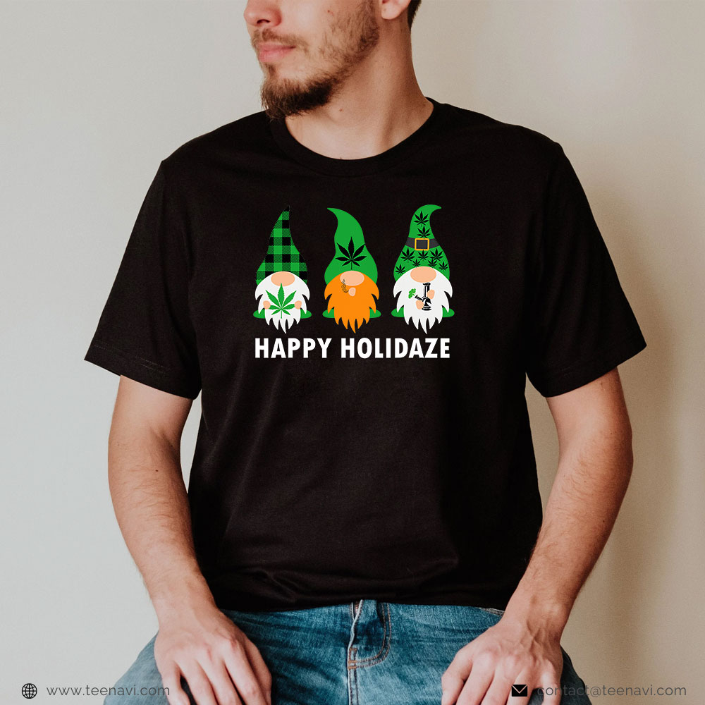 Cannabis Tee, Happy Holiblaze Cannabis Gnome Christmas Marijuana