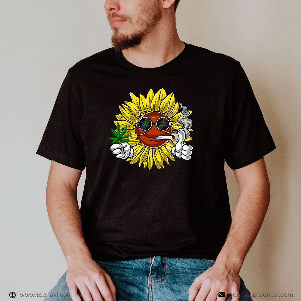 Funny Weed Shirt, Hippie Sunflower Weed Smoking Cannabis Marijuana Flower