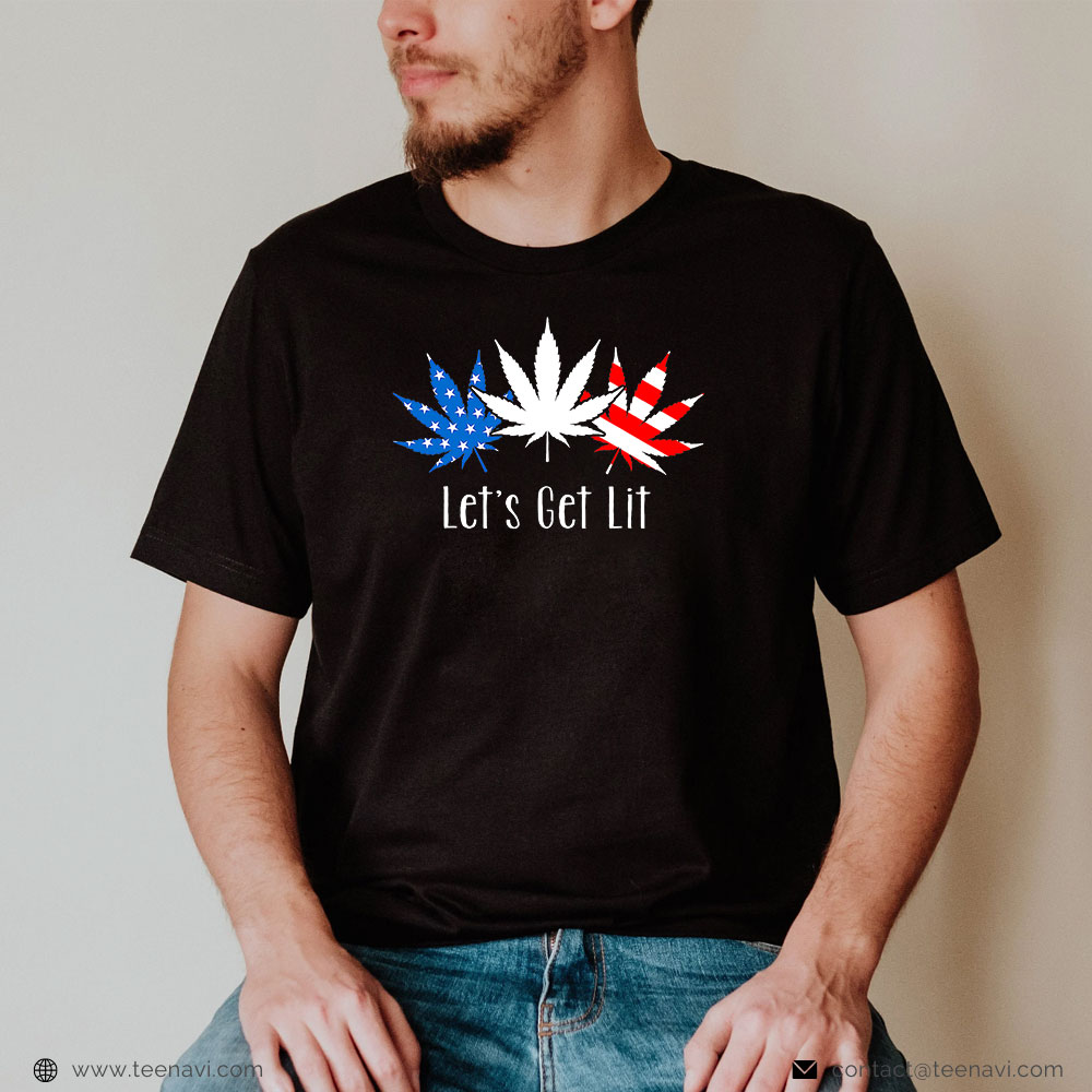 Weed Shirt, Let’s Get Lit Usa Flag Marijuana Leaf 4th Of July