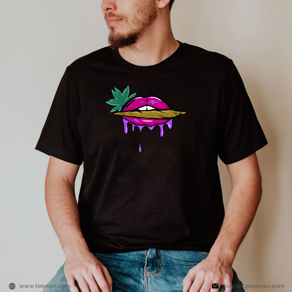 Marijuana Shirt, Lips Sexy Smoking Cigar Weed Cannabis Marijuana 420 Stoner