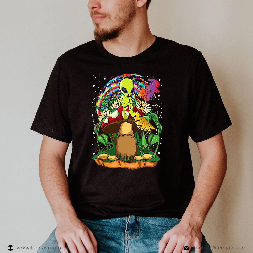 Cannabis Shirt, Magic Mushroom Alien Trippy Shroom Lsd Weed Acid Trip