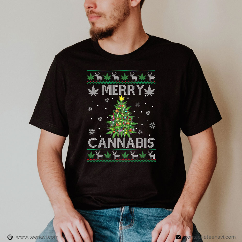 Cannabis Tee, Marijuana Ugly Christmas Santa Cannabis Weed 420 Get Lit