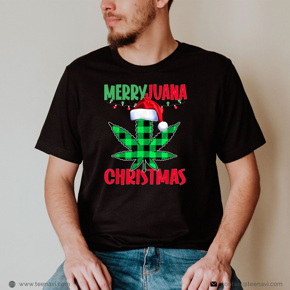  Cannabis Tee, Merryjuana Weed Leaf Christmas Pajama X-Mas Sweater