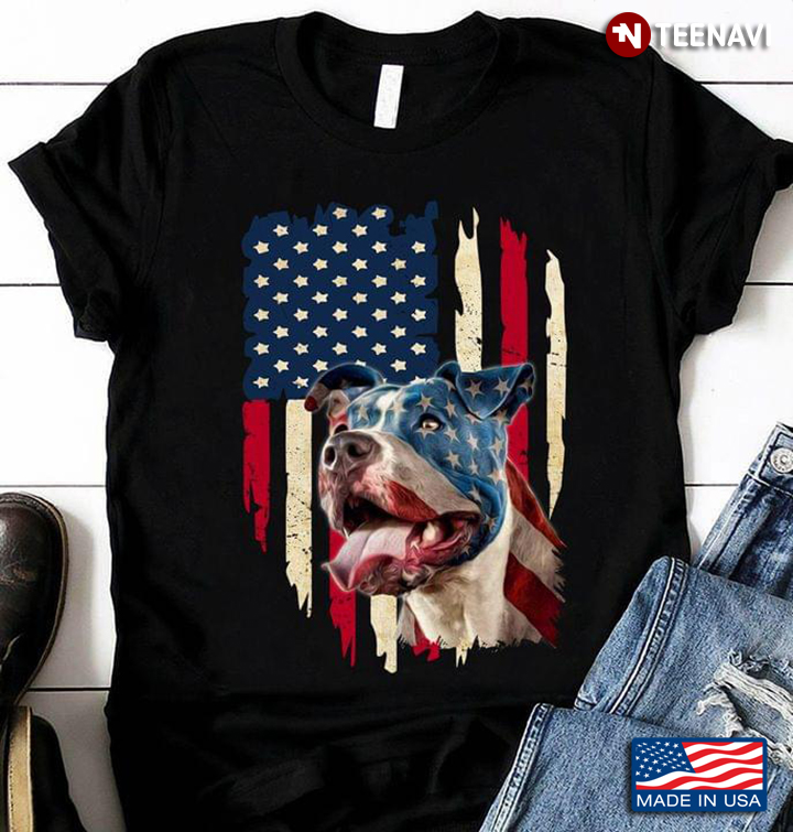 Pitbull Shirt, Pitbull With American Flag Patriotic