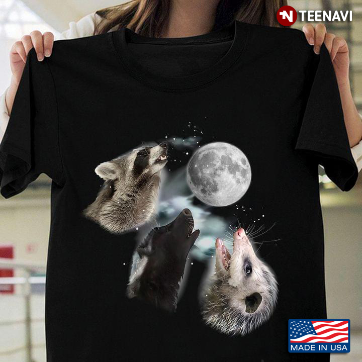 Animals Lover Shirt, Raccoon Wolf And Opossum Night Moon