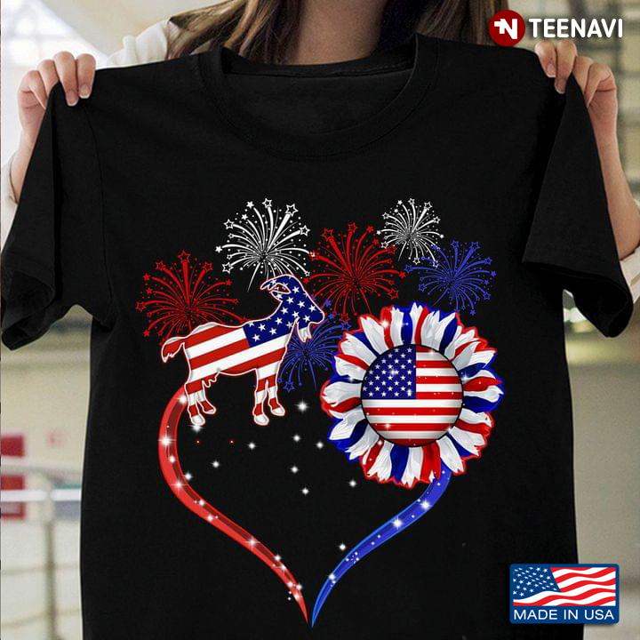 4th of July Shirt, American Flag Goat And Sunflower Happy Independence Day