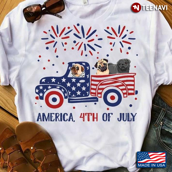4th of July Shirt, America 4th Of July Pugs And Fireworks